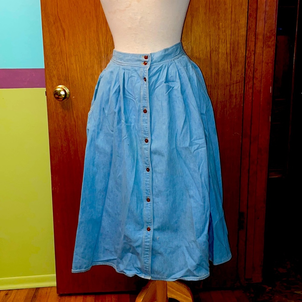 Women’s retro button up denim skirt medium long from Reflections